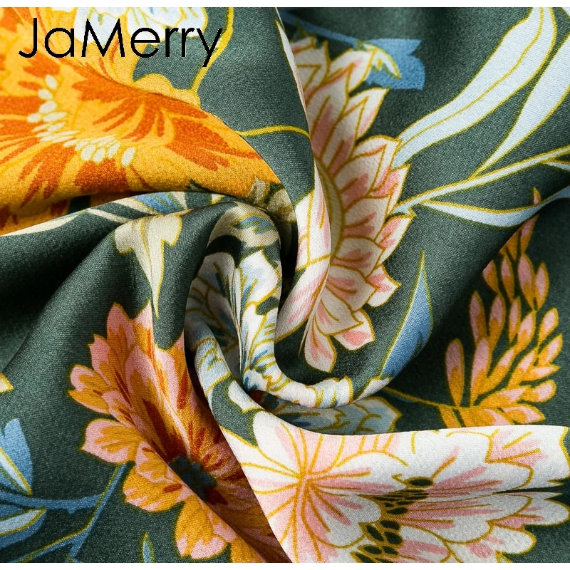 JaMerry Boho, винтажное, сексуальное, цветочный принт, женские платья, высокая талия, летнее, миди платье, элегантное, с рюшами, для девушек, для вечеринки, vestidos