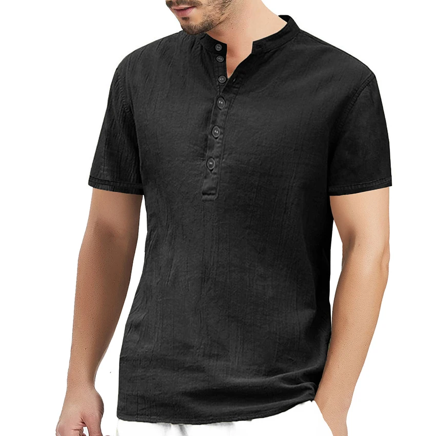 2019 New Men's Short Sleeve Shirt Stylish Solid Henley Collar Men Summer Fashion Top Clothes Causal | Мужская одежда