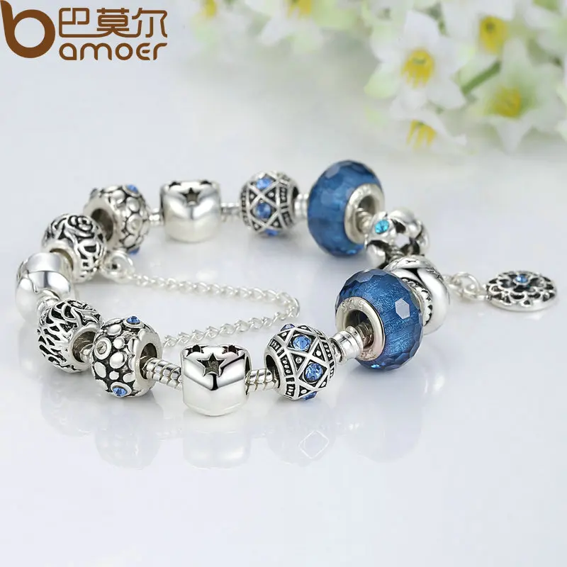 Серебряная цветная змеиная цепь, очаровательные браслеты и браслеты с безопасной цепочкой и стеклянными бусинами, браслет для женщин PA1494