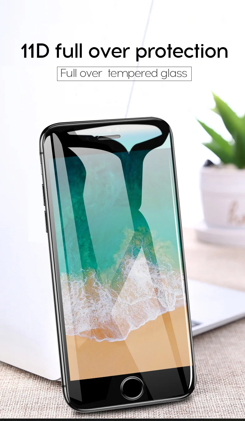 Полное покрытие 11D Закаленное стекло пленка для iPhone 7 8 7plus X XR XS MAX с 9H анти-синий светильник круглый изогнутый край протектор экрана