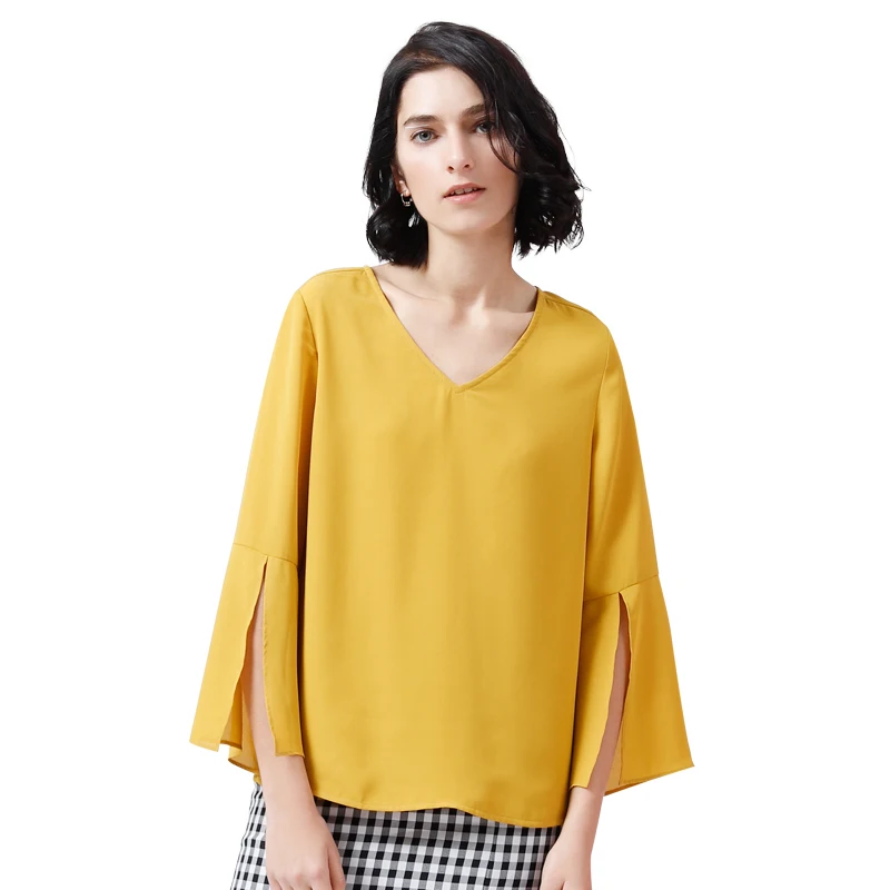 Toyouth Women Tops And Blouses Lace Up Chiffon Shirts Female Three Quarter Split Sleeve V neck White Blouse Elegant Clothing |