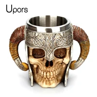 upors viking skull mug 304 stainless steel rams horn lord warrior mugs skull valhalla mug beer tankard wine tea coffee cup