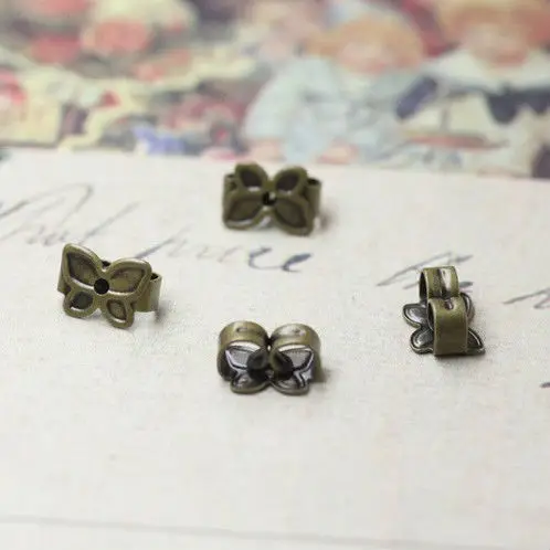 150pcs Wholesale Antique Bronze 6*4mm Butterfly-shaped Earring Back Stoppers-Ear Post Nuts Findings for Earring Studs