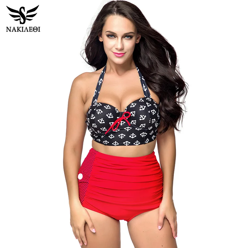 Женский винтажный купальник бикини с высокой талией L ~ 4XL|swimsuit plus|swimsuits large sizesswimsuit