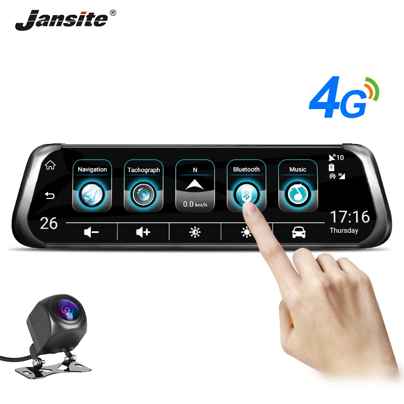 Jansite 1" 4G wifi Автомобильный видеорегистратор сенсорный экран двойной объектив Универсальный Android gps навигация зеркало заднего вида Автомобильные камеры ADAS Bluetooth