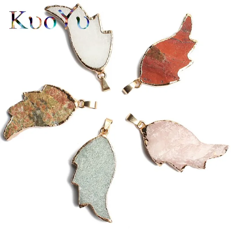 Кулоны из натурального грубого кварца 25*46 мм камень унакит в форме крыльев для