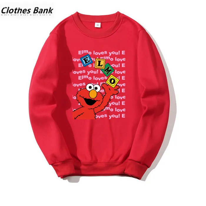 Улица Сезам Элмо Смешные хип хоп Crewneck толстовки зима осень графический дизайн