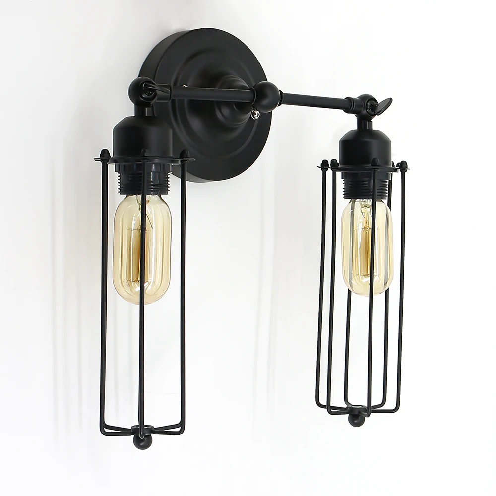 

2 Light Decorative Black Industrial Wall Lights Vintage Retro Design Caged Stair Step Lamp Indoor Gladiator Shape E26/E27