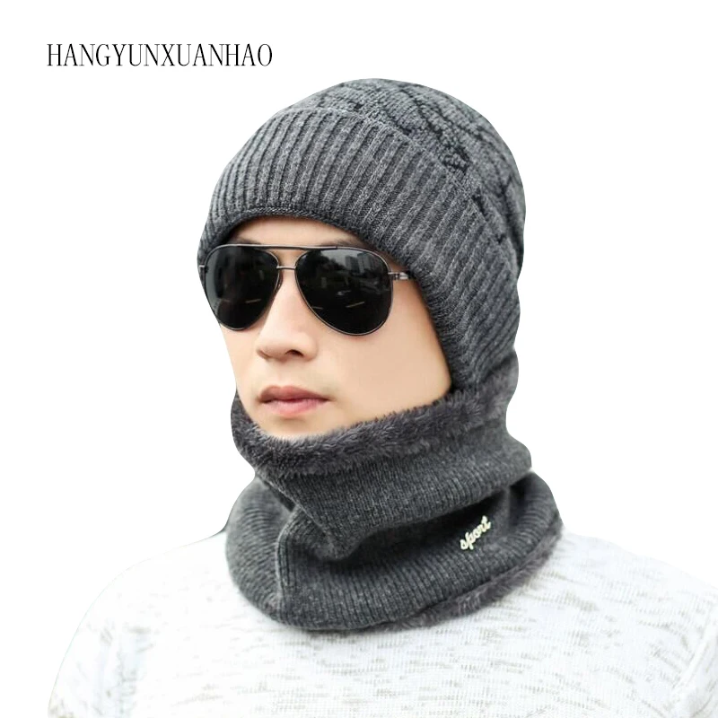 

Hot Selling 2pcs Ski Cap and Scarf Cold Warm Leather Winter Hat for Women Men Knitted Hat Bonnet Warm Cap Skullies Beanies
