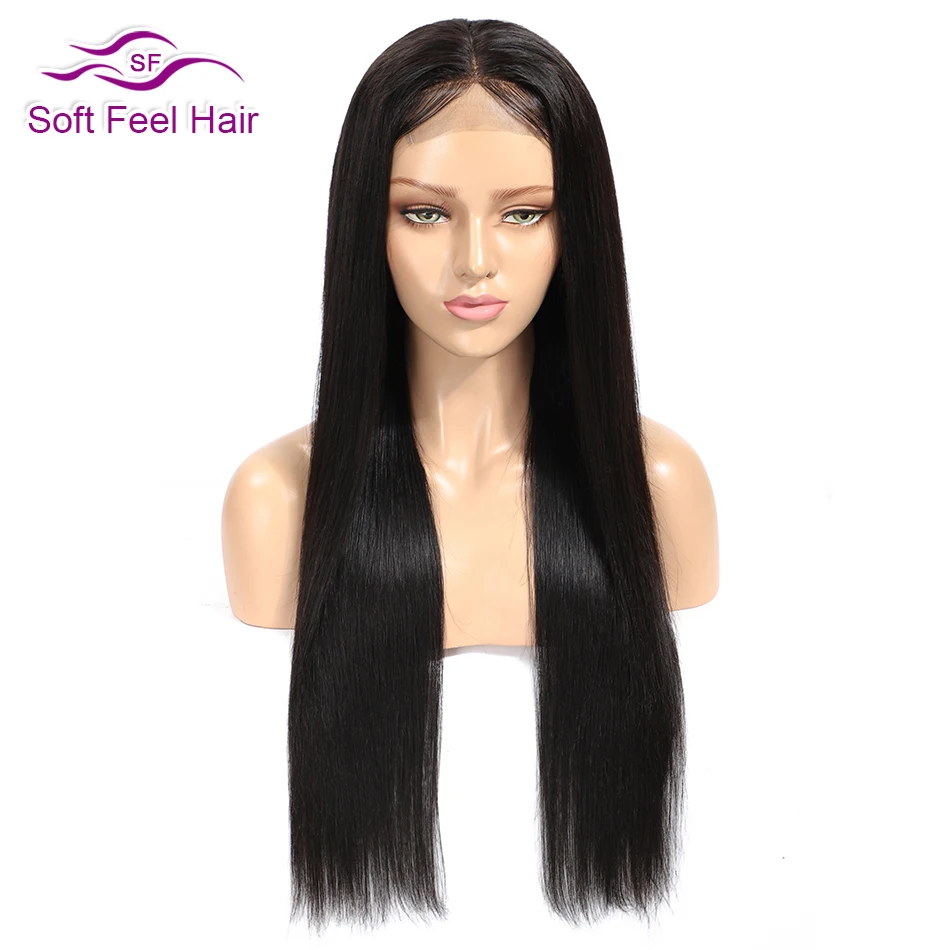 Soft Feel Hair 4*4 парики из натуральных волос, предварительно сорванные бразильские парики для черных женщин 1B Remy парик Средний часть