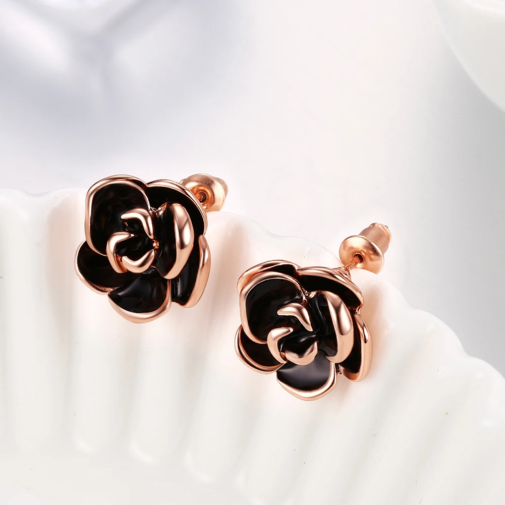 INALIS Винтаж black rose цветок со стразами серьги из розового золота Цвет для Для