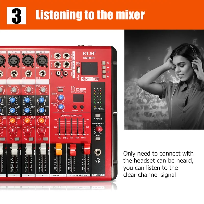 LEORY Профессиональный bluetooth DJ Аудио Звук микшерный пульт 8 каналов цифровой звуковой микшер для Концерт диджея Аудио пост-обработка