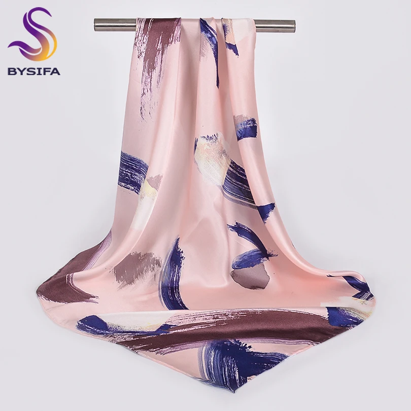 

[BYSIFA] Women Neck Scarf Hijab New Luxury Brand Pure Silk Scarf Shawl Foulard Femme Ladies Pink Blue Square Scarves 68*68cm