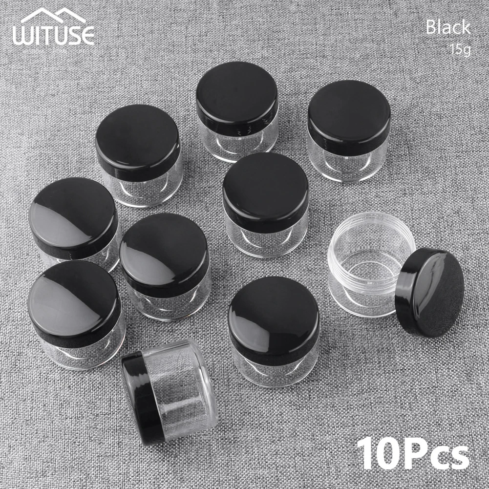 15g Black 10 шт./лот, 10 г, 15 г, 20 г, пустой пластиковый контейнер для хранения бусин для макияжа, дизайна ногтей, портативная Косметическая банка для крема, горшок, коробка, круглая бутылка - Цвет: 15g Black