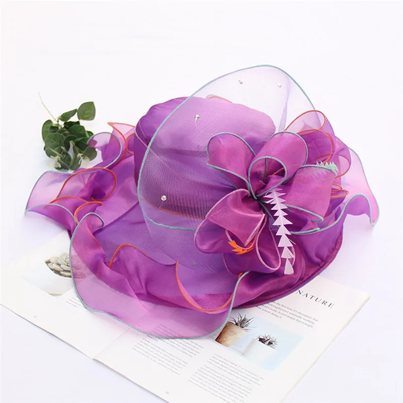 

Charms Ladies Lace Wide Flowers Hat for Women Outdoor Vacation Beach Party Church Elegant Cap 7 Colors