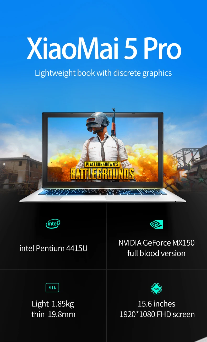 Ноутбук MaiBenBen XiaoMai 5 Pro для бизнеса Intel 4415U+ MX150, графическая карта/8 ГБ ОЗУ/256 ГБ SSD+ 1 ТБ HDD/15," ADS