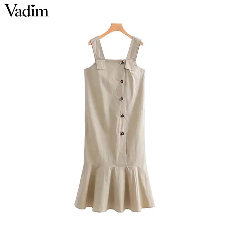 Vadim женское платье цвета хаки без рукавов до середины икры с пуговицами