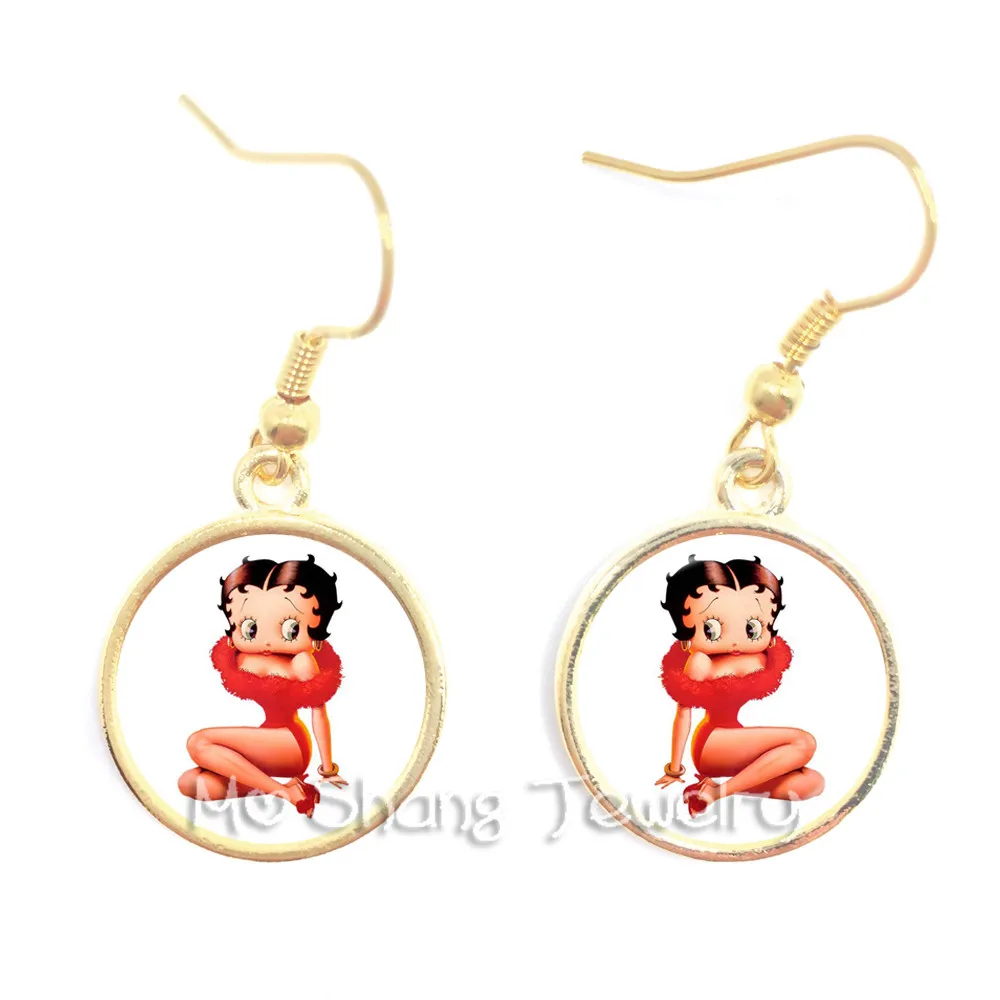 17 Новинка года. Серьги Betty Boop в стиле Харадзюку. Милые висячие серьги с мультяшным рисунком. Ювелирные изделия из стекла. Серьги-кабошон. Модные ювелирные изделия. Подарки - Окраска металла: 17