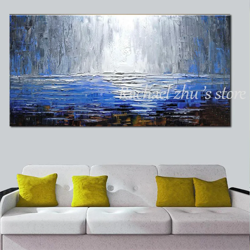 

Hand Painted Modern Abstract Textured Thick Oil Painting on Canvas Blue Color Abstract Wall Pictures For Living Room Home Decor