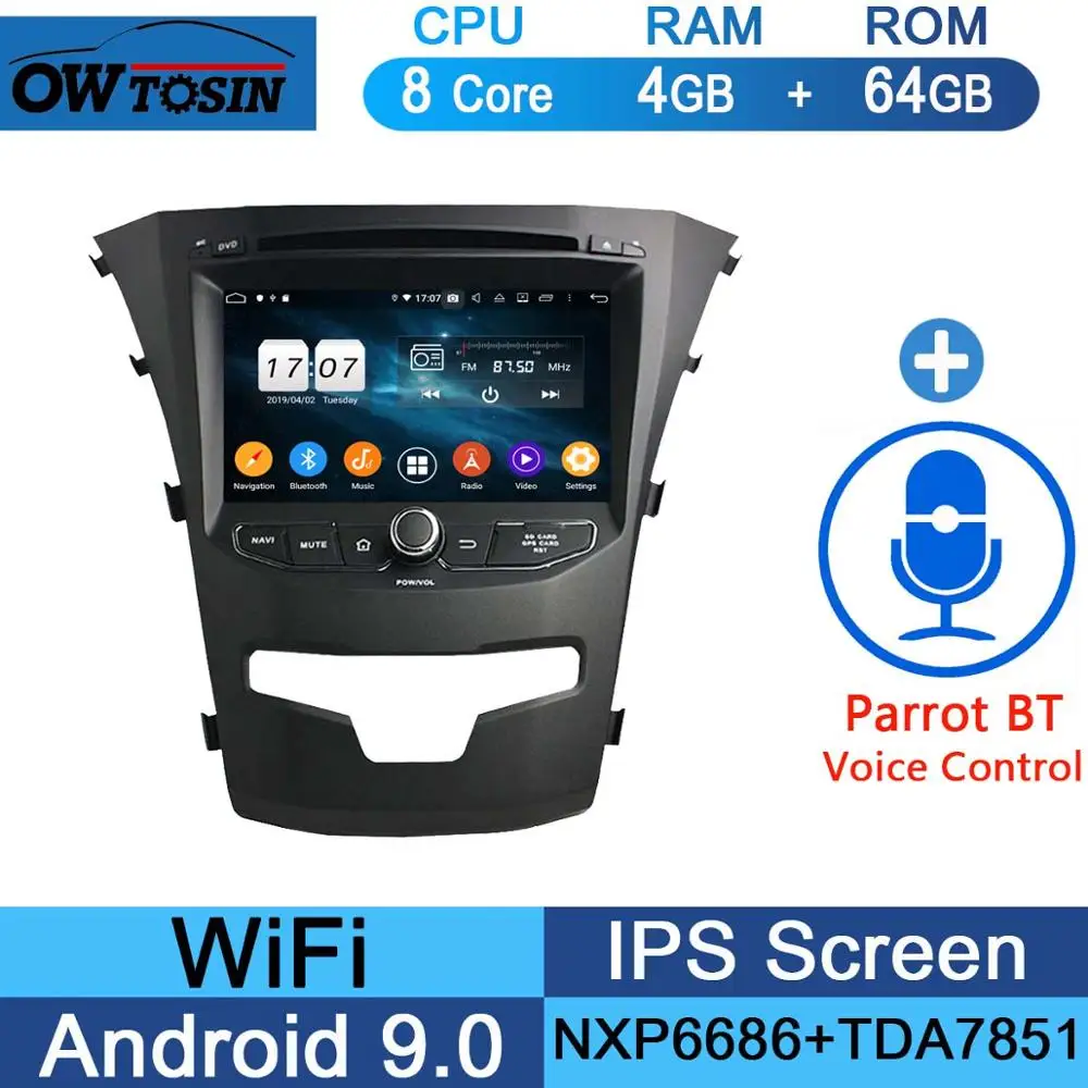 64G Parrot BT " ips 1024*600 8Core 4 Гб+ 64 ГБ Android 9,0 Автомобильный DVD плеер для SsangYong Korando 2013 радио gps попугай BT - Цвет: 64G Parrot BT