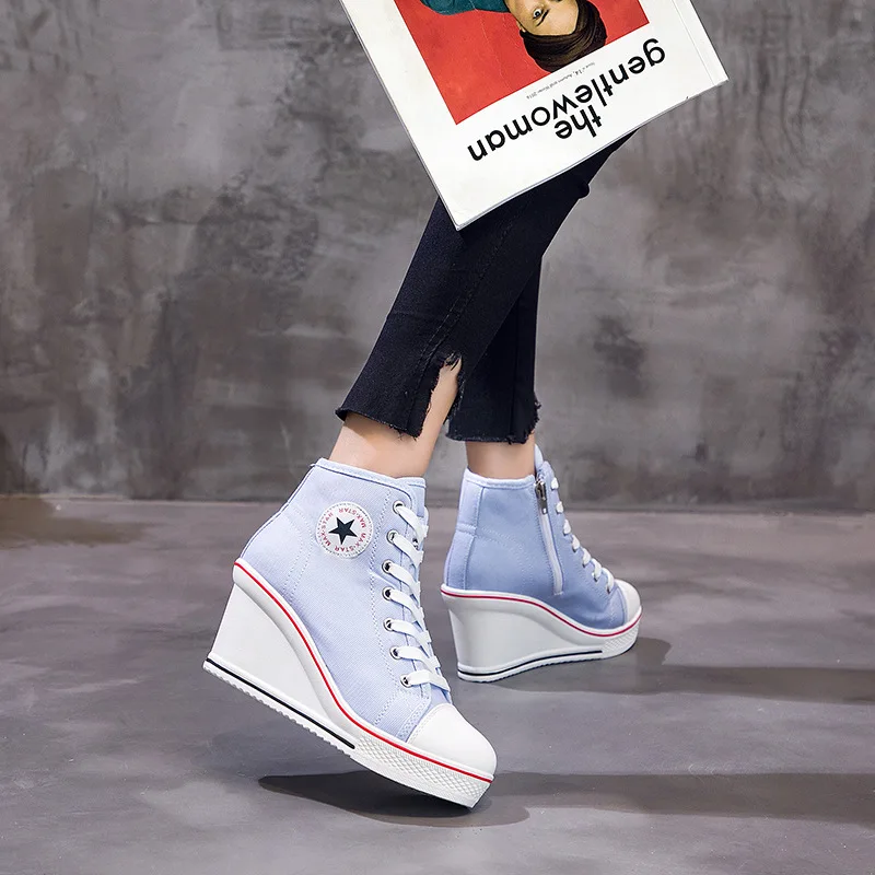

2019 Fashion Women Shoes Wedge Sneakers High Top Platform Shoes Woman Female Casual Elevator High Heels Canvas Shoes Plus Size