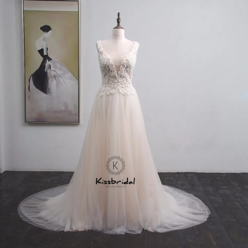 Trouwjurk vestido de casamento Новое свадебное платье из фатина с аппликацией-Бохо С v-образным