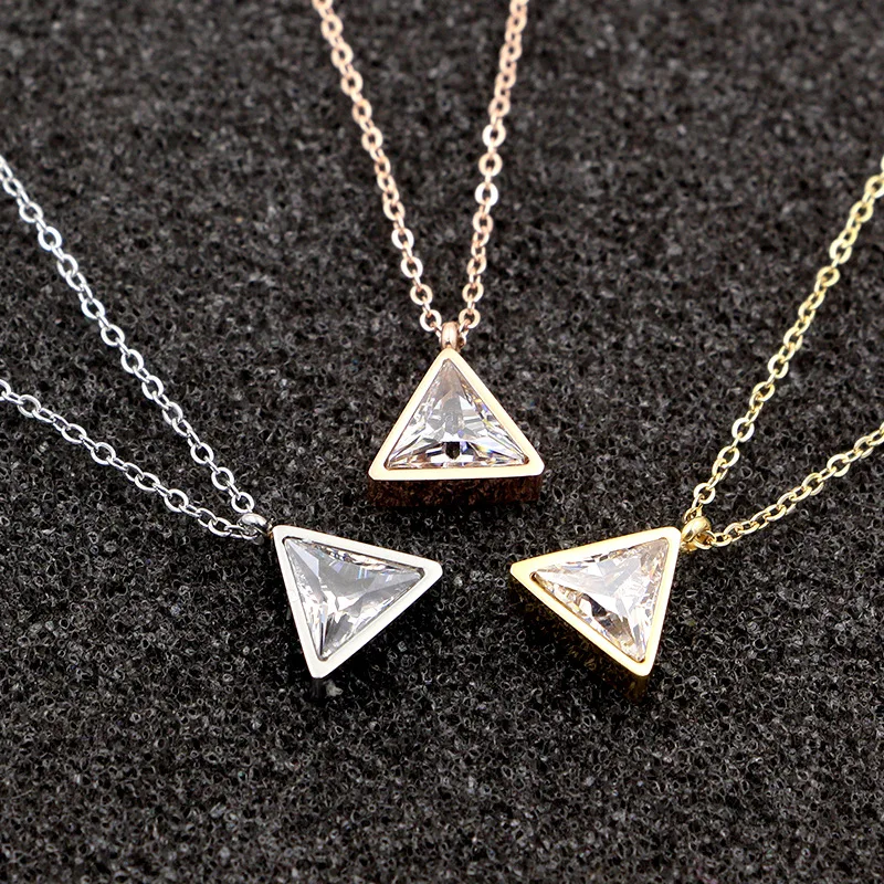 Martick простой классический стиль треугольник одиночный кубический кулон ожерелье