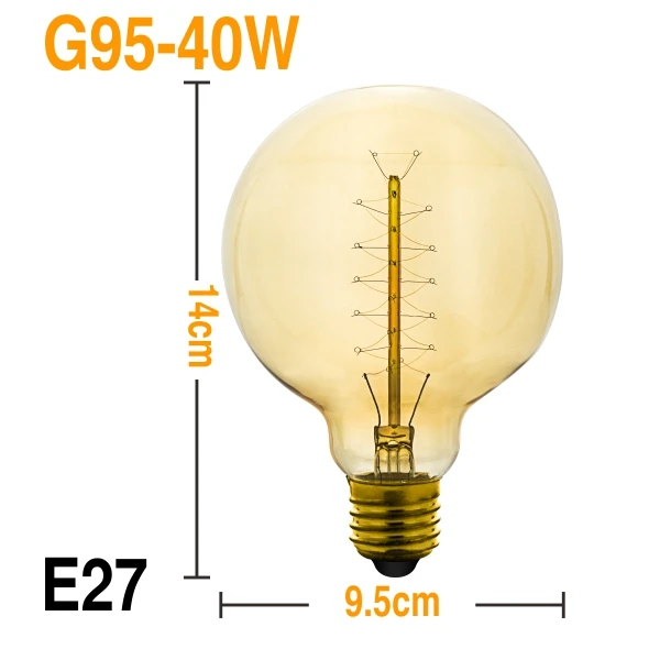 G95-40W E27 E14 Светодиодный Ретро Эдисон Bombilla 60 Вт 40 Вт 25 Вт Новинка нить старинная лампочка для ресторана отеля вечерние лампы для наружной отделки - Испускаемый цвет: G95-40W