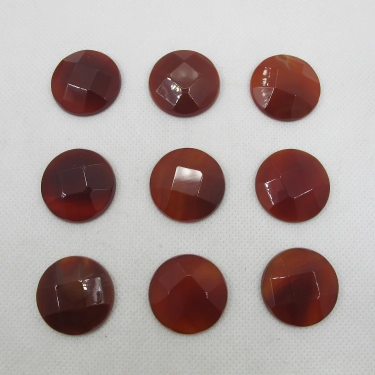 

Wholesale 5pcs Natural Red Agates 25mm Faceted Round Gem stone Jewelry Cabochon Natural Carnelian Ring face or Necklace Pendant