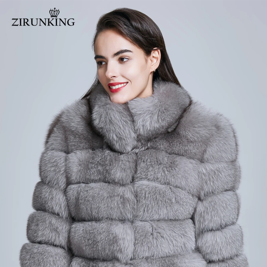 ZIRUNKING пальто с воротником-стойкой из натурального меха женские зимние меховые куртки для улицы из натурального Лисьего меха женская плотная верхняя одежда ZC1732