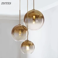 modern gradient color glass ball chandelier led e27 parlor bedroom hotel bar decor hang lamp silver gold