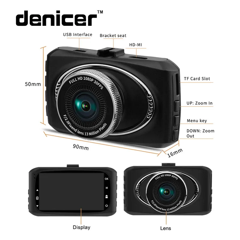 Denicer Видеорегистраторы для автомобилей Dashcam Full HD 1080p видео Регистраторы