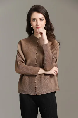 coffee Женская футболка размера плюс,, тянущаяся, Miyake, плиссированная, однобортная, свободная, одноцветная, с длинным рукавом, большой размер, футболки для 45-80 кг - Цвет: coffee