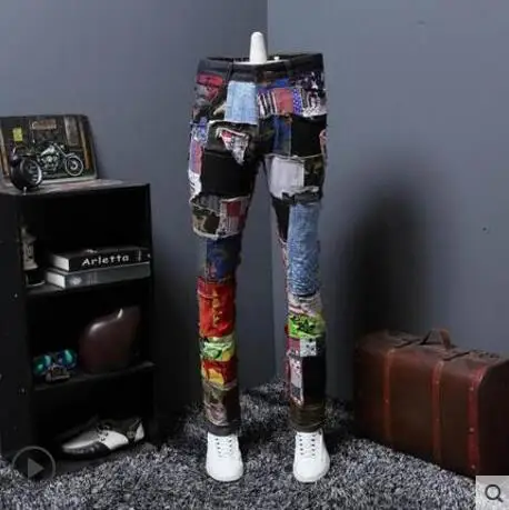 

2022 Autumn New Stitching Personality Casual Jeans Men's Pants Long Pants Trend Straight Slim Youth