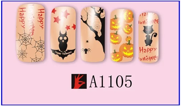 12 упак./лот переводка NAIL ART наклейки на ногти татуировки слайдера полное покрытие Хэллоуин Сова призрак вампира A1105-1116
