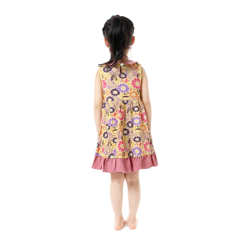 Kaiya Angel Girls Dress Sunflower Kids Dresses For Sleeveless Girl Clothes Dust Pink Ruffle Floral Print | Детская одежда и обувь