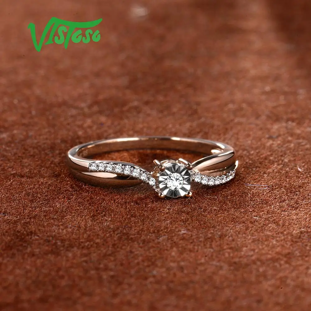 VISTOSO Pure 14K 585 двухцветное Золотое Сверкающее Иллюзия-набор чудо-пластина алмазное кольцо для женщин юбилей модные ювелирные изделия