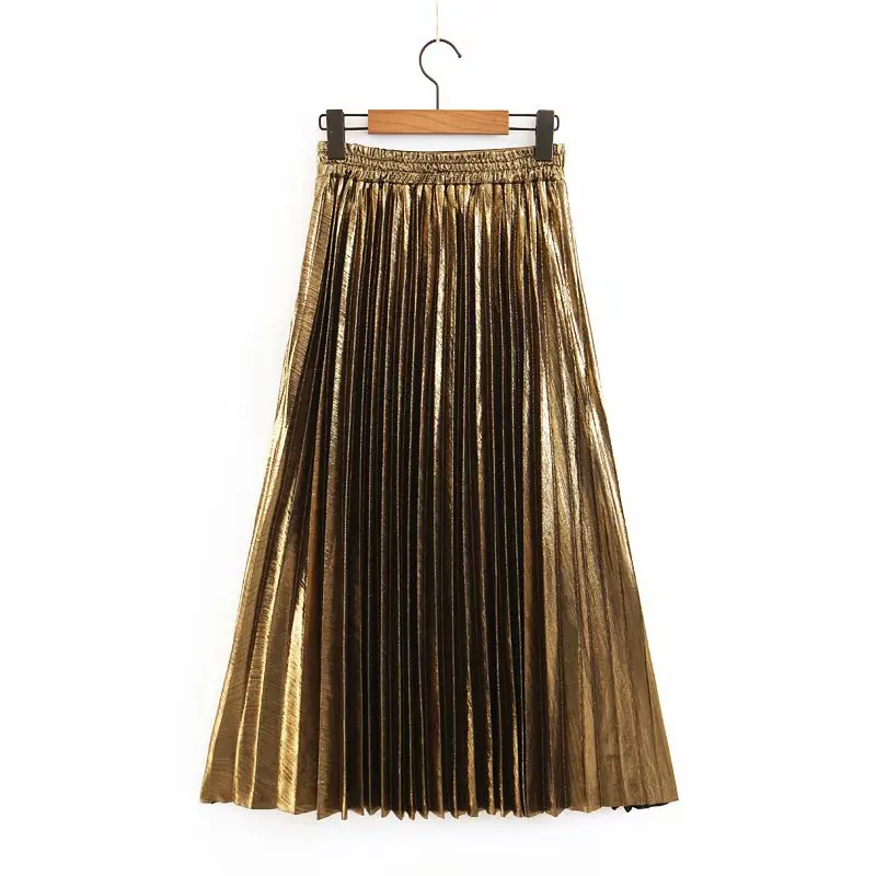 Spring and Autumn High Waist Pleated Skirt Solid Color Elastic Causal Plus Size S-2XL | Женская одежда
