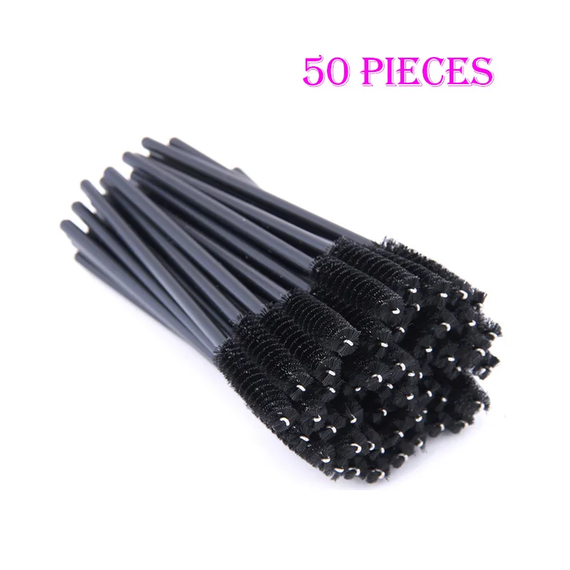 50pcs-BK 50/100 шт. Наращивание ресниц одноразовые макияж кисти для бровей тушь для ресниц аппликатор ресницы глаз косметические кисти набор макияж набор - Handle Color: 50pcs-BK