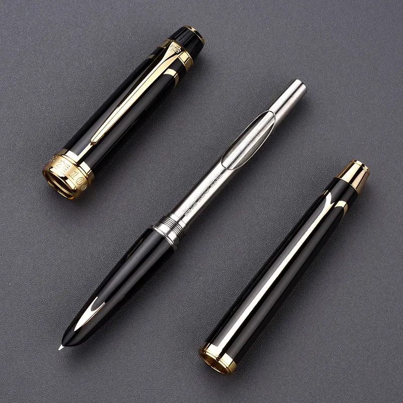 Hero 100 14K Gold Nib Классическая полностью металлическая авторучка в виде стрелы подлинный качественный черно-Золотой зажим чернильная ручка пишущий подарочный набор