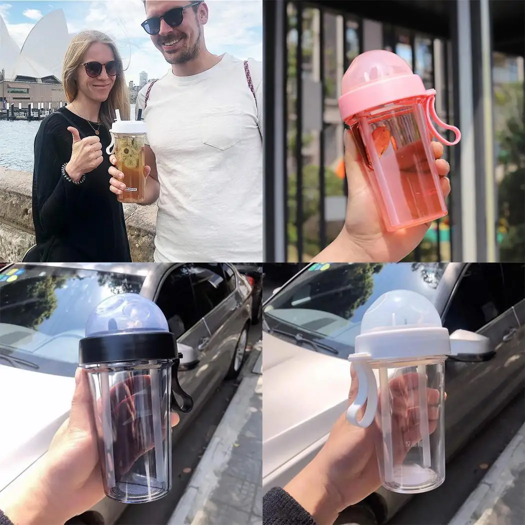 Double Separate Straw Water Bottles Creative 600ML Portable Outdoor Lightweight Cup Casual | Дом и сад