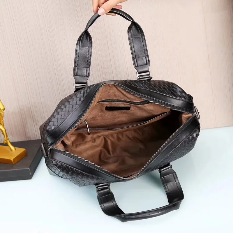 Kaisiludi leather woven men's bag handbag cowhide computer bag large-capacity briefcase men's and women's oblique span bag fashi