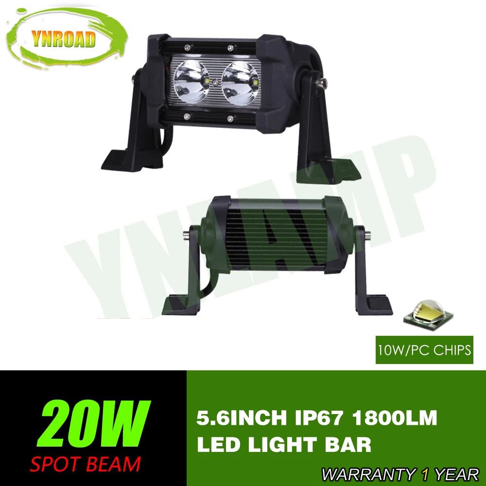 

YNROAD 2pcs 20w single row Led Light Bar 2x10W work light Driving Offroad Light Spot/flood 10W leds 1800lm 10V- 30V 4x4 IP68