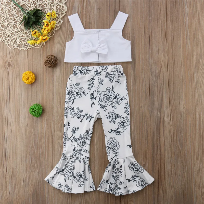 Комплект летней одежды для маленьких девочек короткие топы без рукавов с бантом