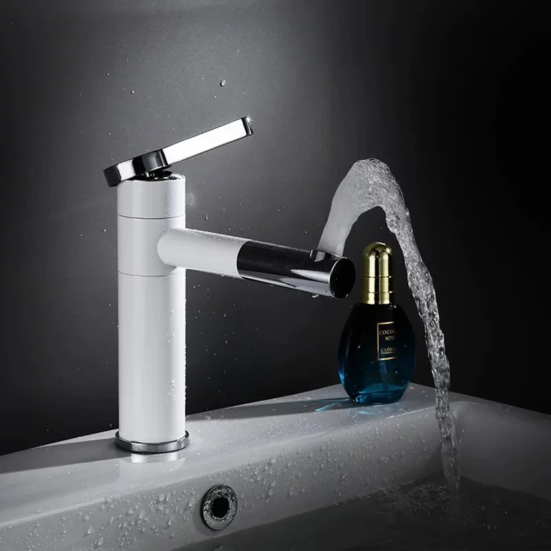

Swivel Spout Brass White and Chrome Finish Bathroom Faucet Vanity Vessel Sinks Mixer Cold And Hot Water Tap D