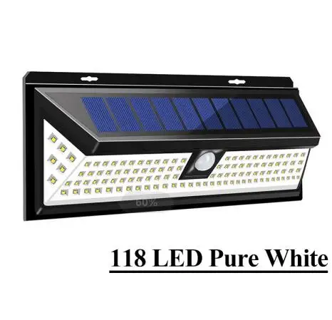 118LED Светодиодный настенный светильник на солнечной батарее с датчиком движения PIR, водонепроницаемый, широкий угол, наружное настенное освещение, садовый разделяемый настенный светильник с 3 режимами - Испускаемый цвет: 118LED