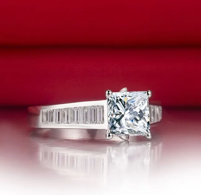 

Genuine Gold Awesome Ring Ladder Side Mount 2CT Engagement Ring SONA Diamond Female Anniversary Princess Ring Marriage