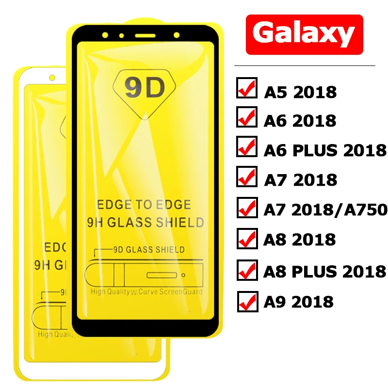 9D Защитное стекло для samsung Galaxy A8 Plus 2018 Защитная пленка экрана A5 A6 A7 A9 camзакаленное