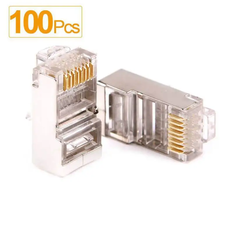 100PCS RJ45 Connectors Crimp Ends 8P8C UTP Network Plug for CAT5 CAT5E CAT6 Stranded Cable Solid Crystal Head | Компьютеры и офис