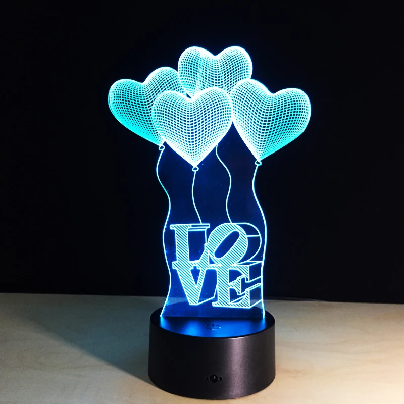 Colorful Table Lamp Love Heart Balloon Romantic Gift for Wedding Wife Lovers Valentine 3D Touch Baby Night Drop Ship | Лампы и